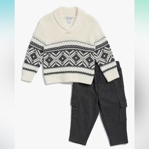 NWT Splendid Baby Boy Cream and Gray Fair Isle Sweater Jogger Set 6-12 months